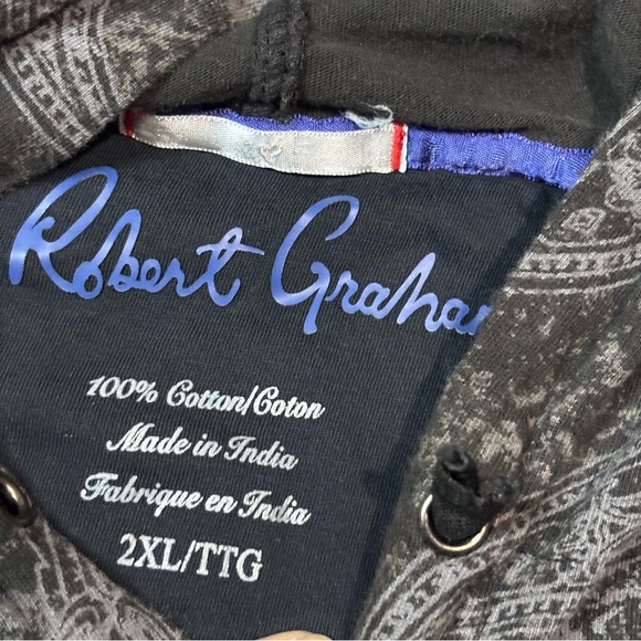 Robert Graham Men's 2XL Gray Black Allover Paisley Lightweight Hoodie Pullover - Picture 4 of 6